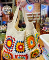 Handmade CROCHET Patchwork .+*+. Granny Square Shoulder Bag | BOHO HIPPIE | Lined Purse | Shopping | Vintage Style!