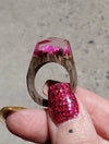 Magical Wood Enchanted Resin Ring +*+. 8 Scenes: Ocean | Blue Sky Mountain | City Skyline | Hot Pink, Light Pink, Red & Yellow Floral!