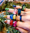 Magical Wood Enchanted Resin Ring +*+. 8 Scenes: Ocean | Blue Sky Mountain | City Skyline | Hot Pink, Light Pink, Red & Yellow Floral!